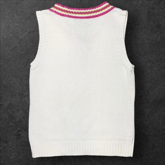 Vintage 90s Liz Claiborne LizSport Ivory Cable Knit Varsity Sweater Vest Large - Picture 2 of 5